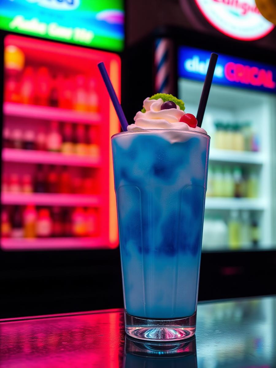 Copão azul gelado com chantilly e cobertura doce